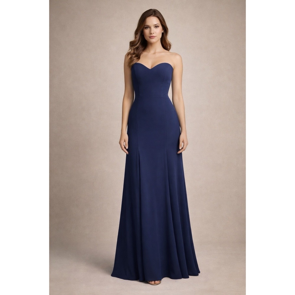 NWT Dessy Collection 4515 Sofia Blue Strapless Crepe Bridesmaid Gown‎ Size 12